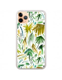 Coque iPhone 11 Pro Max Brushstrokes Tropical Palms Green...