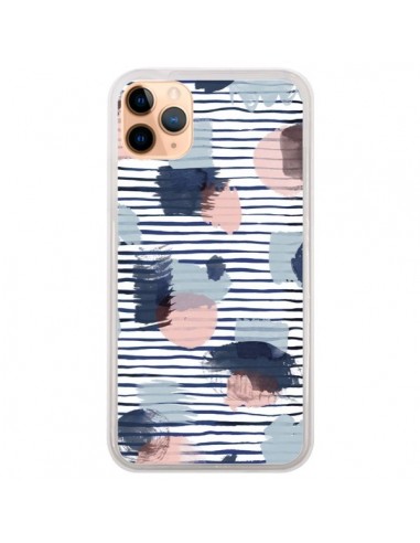 Coque iPhone 11 Pro Max Watercolor Stains Stripes Navy - Ninola Design