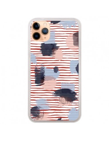 Coque iPhone 11 Pro Max Watercolor Stains Stripes Red - Ninola Design