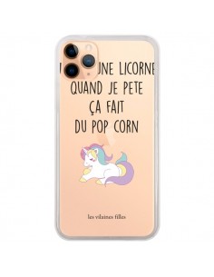 Coque iPhone 11 Pro Max Je suis une licorne, quand je pète ça fait du pop corn Transparente - Les Vilaines Filles