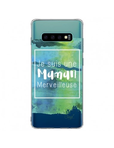 Coque Samsung S10 Plus Je suis une Maman Merveilleuse Bleu Vert Transparente - Chapo