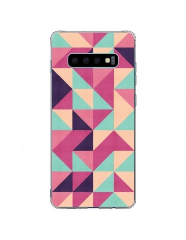 Coque Samsung S10 Plus Azteque Triangle Rose Vert - Eleaxart