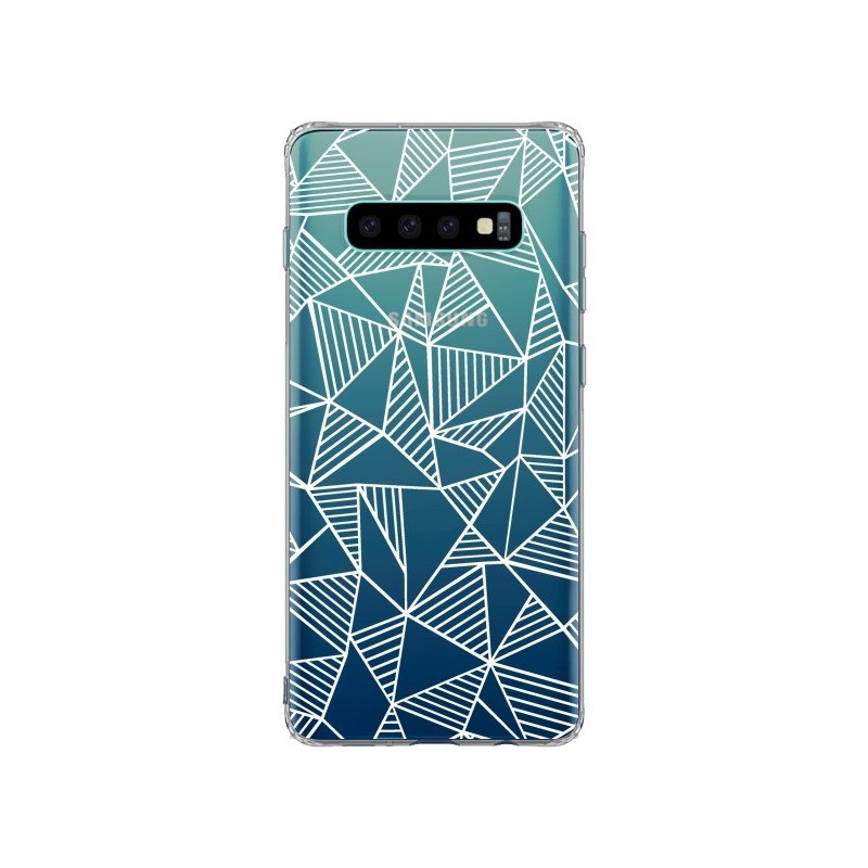 Coque Samsung S10 Plus Lignes Grilles Triangles Grid Abstract Blanc Transparente - Project M