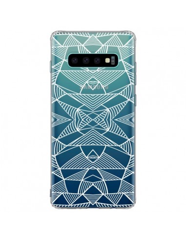 Coque Samsung S10 Plus Lignes Miroir Grilles Triangles Grid Abstract Blanc Transparente - Project M