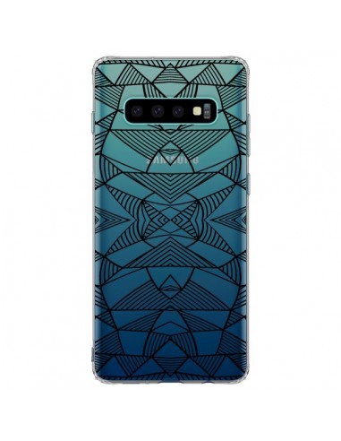 Coque Samsung S10 Plus Lignes Miroir Grilles Triangles Grid Abstract Noir Transparente - Project M