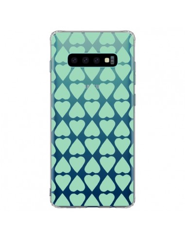 Coque Samsung S10 Plus Coeurs Heart Mint Bleu Vert Transparente - Project M