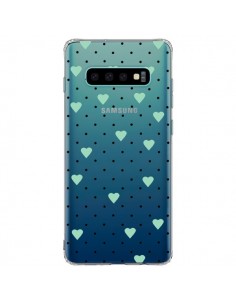 Coque Samsung S10 Plus Point Coeur Mint Bleu Vert Pin...