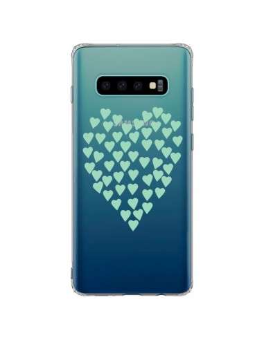Coque Samsung S10 Plus Coeurs Heart Love Mint Bleu Vert Transparente - Project M
