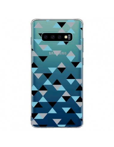 Coque Samsung S10 Plus Triangles Ice Blue Bleu Noir Transparente - Project M