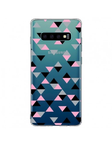 Coque Samsung S10 Plus Triangles Pink Rose Noir Transparente - Project M