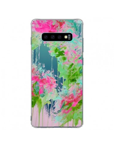 Coque Samsung S10 Plus Fleur Flower Rose Vert Transparente - Ebi Emporium