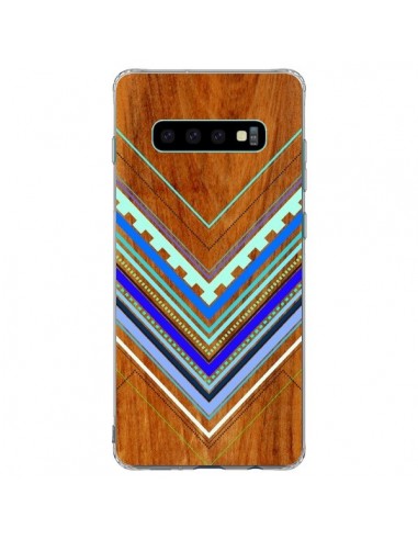 Coque Samsung S10 Plus Azteque Arbutus Blue Bois Aztec Tribal - Jenny Mhairi