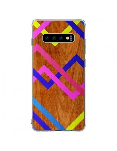 Coque Samsung S10 Plus Pink Yellow Wooden Bois Azteque Aztec Tribal - Jenny Mhairi