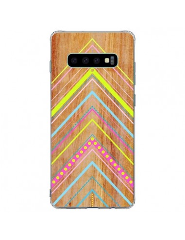 Coque Samsung S10 Plus Wooden Chevron Pink Bois Azteque Aztec Tribal - Jenny Mhairi