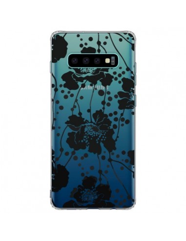 Coque Samsung S10 Plus Fleurs Noirs Flower Transparente - Dricia Do
