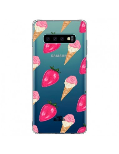 Coque Samsung S10 Plus Strawberry Ice Cream Fraise Glace Transparente - kateillustrate