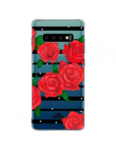 Coque Samsung S10 Plus Red Roses Rouge Fleurs Flowers Transparente - kateillustrate