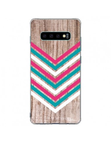 Coque Samsung S10 Plus Tribal Aztèque Bois Wood Flèche Rose Bleu - Laetitia