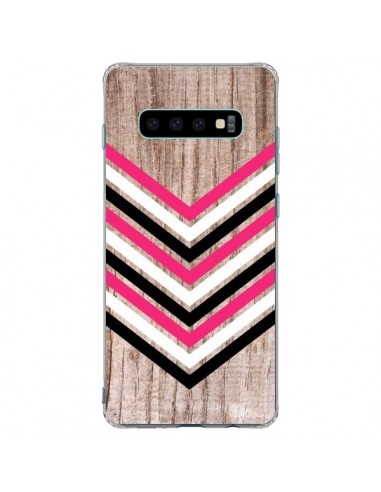 Coque Samsung S10 Plus Tribal Aztèque Bois Wood Flèche Rose Blanc Noir - Laetitia