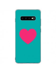 Coque Samsung S10 Plus Coeur Rose Fond Bleu  - Laetitia