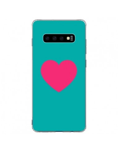 Coque Samsung S10 Plus Coeur Rose Fond Bleu  - Laetitia