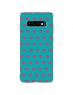 Coque Samsung S10 Plus Coeurs Roses Fond Bleu - Laetitia