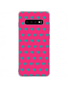 Coque Samsung S10 Plus Coeurs Bleus Fond Rose - Laetitia