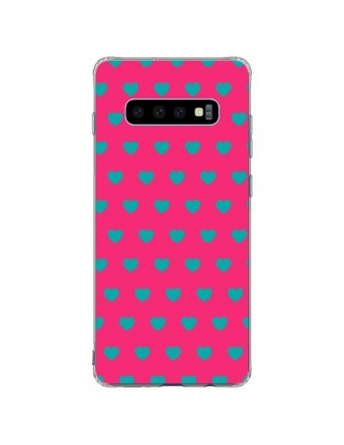 Coque Samsung S10 Plus Coeurs Bleus Fond Rose - Laetitia