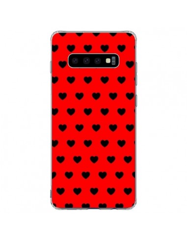 Coque Samsung S10 Plus Coeurs Noirs Fond Rouge - Laetitia