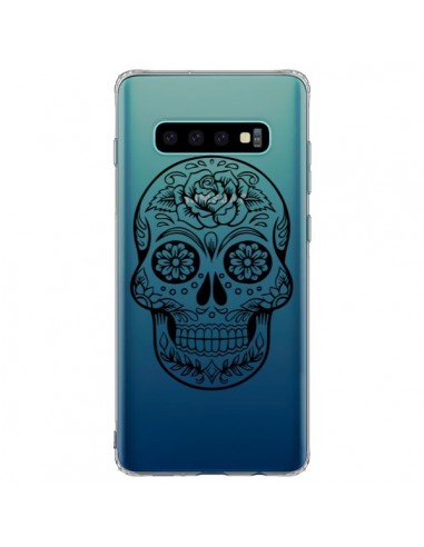 Coque Samsung S10 Plus Tête de Mort Mexicaine Noir Transparente - Laetitia