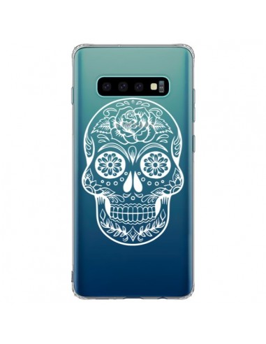 Coque Samsung S10 Plus Tête de Mort Mexicaine Blanche Transparente - Laetitia