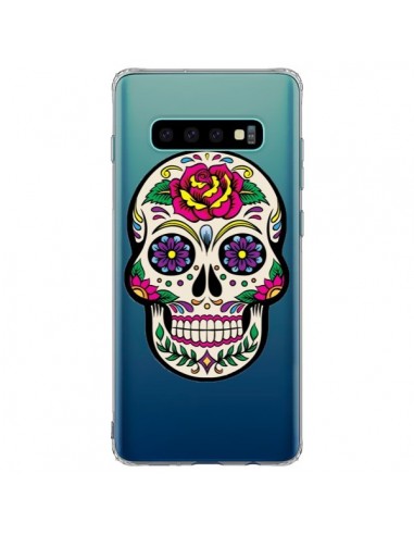 Coque Samsung S10 Plus Tête de Mort Mexicaine Fleurs Transparente - Laetitia