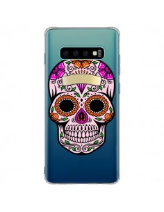 Coque Samsung S10 Plus Tête de Mort Mexicaine Noir Rose...