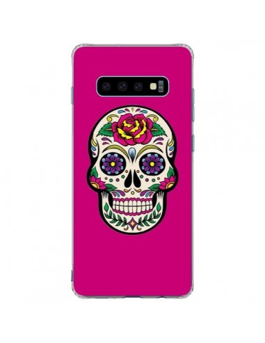 Coque Samsung S10 Plus Tête de Mort Mexicaine Rose Fushia - Laetitia