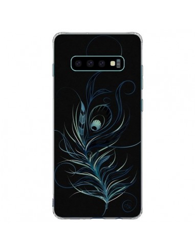 Coque Samsung S10 Plus Feather Plume Noir Bleu - LouJah