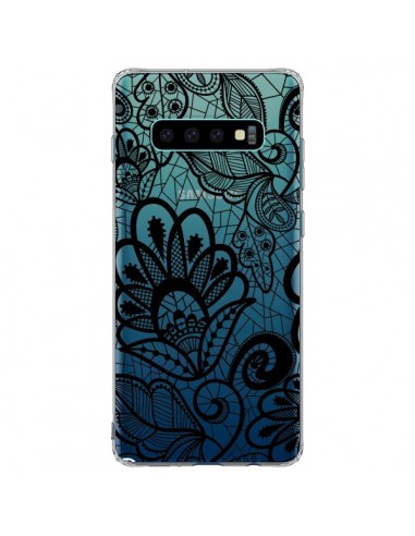 Coque Samsung S10 Plus Lace Fleur Flower Noir Transparente - Petit Griffin