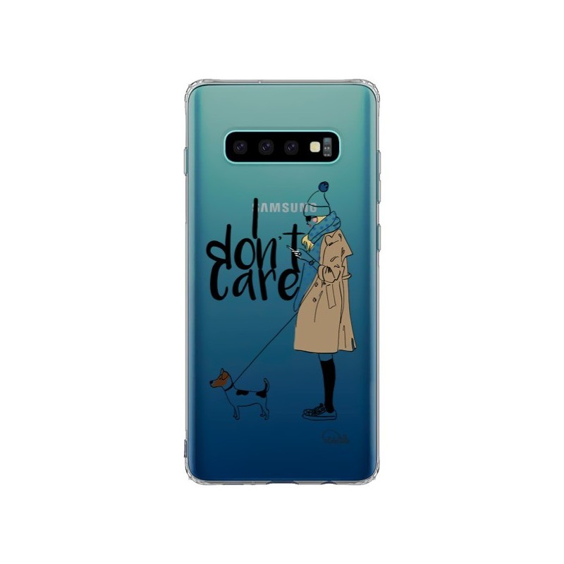 Coque Samsung S10 Plus I don't care Fille Chien Transparente - Lolo Santo