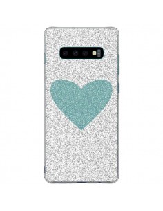 Coque Samsung S10 Plus Coeur Bleu Vert Argent Love - Mary...