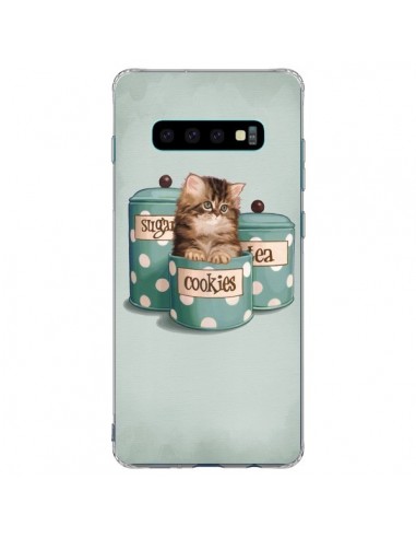 Coque Samsung S10 Plus Chaton Chat Kitten Boite Cookies Pois - Maryline Cazenave