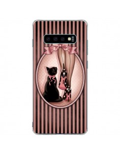 Coque Samsung S10 Plus Lady Chat Noeud Papillon Pois...