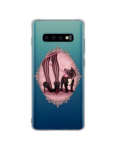 Coque Samsung S10 Plus Lady Jambes Chien Bulldog Dog Rose Pois Noir Transparente - Maryline Cazenave