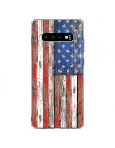 Coque Samsung S10 Plus Drapeau USA Vintage Bois Wood - Maximilian San