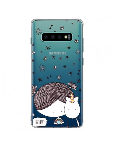 Coque Samsung S10 Plus Petite Fille et Licorne I Believe Transparente - Nico