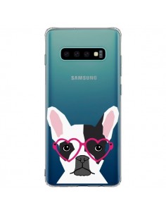 Coque Samsung S10 Plus Bulldog Français Lunettes Coeurs...