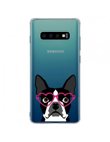 Coque Samsung S10 Plus Boston Terrier Lunettes Coeurs Chien Transparente - Pet Friendly