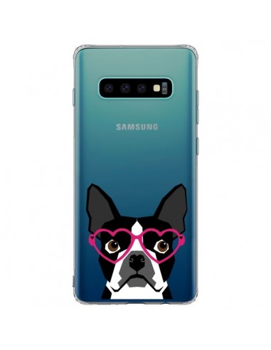 Coque Samsung S10 Plus Boston Terrier Lunettes Coeurs Chien Transparente - Pet Friendly