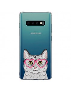 Coque Samsung S10 Plus Chat Gris Lunettes Coeurs...