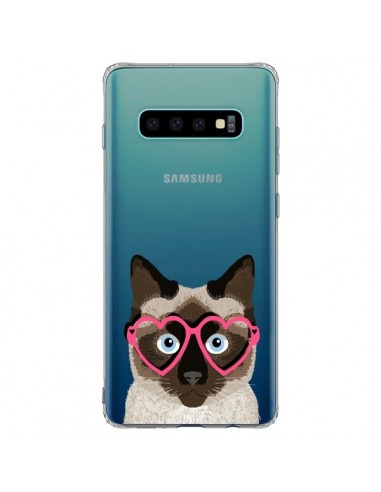 Coque Samsung S10 Plus Chat Marron Lunettes Coeurs Transparente - Pet Friendly