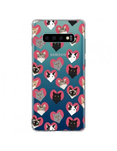 Coque Samsung S10 Plus Chats Coeurs Transparente - Pet Friendly