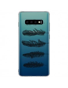 Coque Samsung S10 Plus Plume Feather Noir Transparente -...